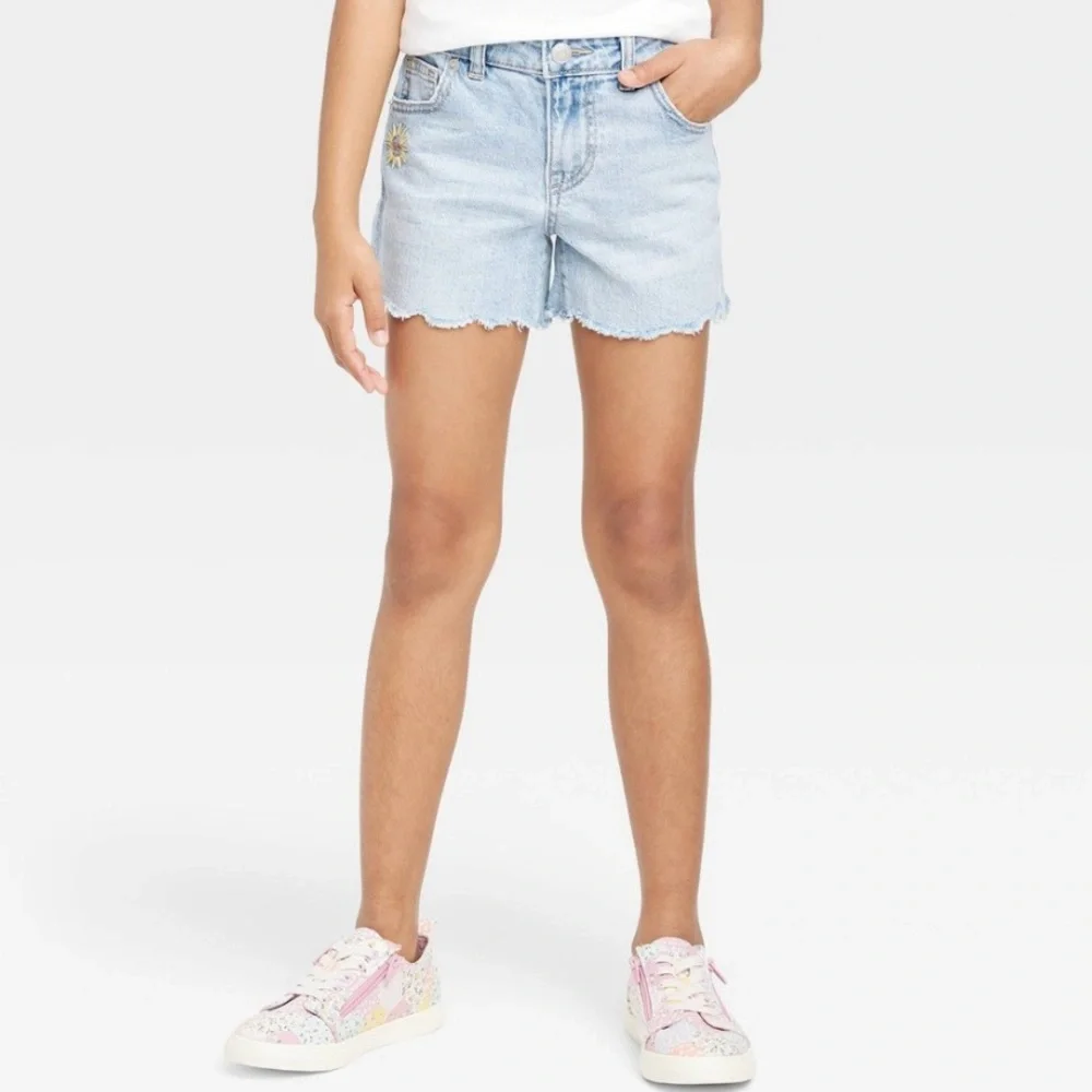 Girls' Embroidered Jean Shorts - Cat & Jack Light Wash XXL (16-18) 00339